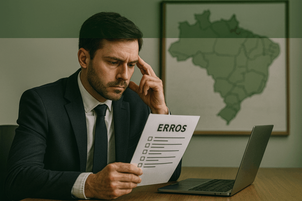 Advogado conferindo lista de erros ao contratar correspondentes jurídicos.